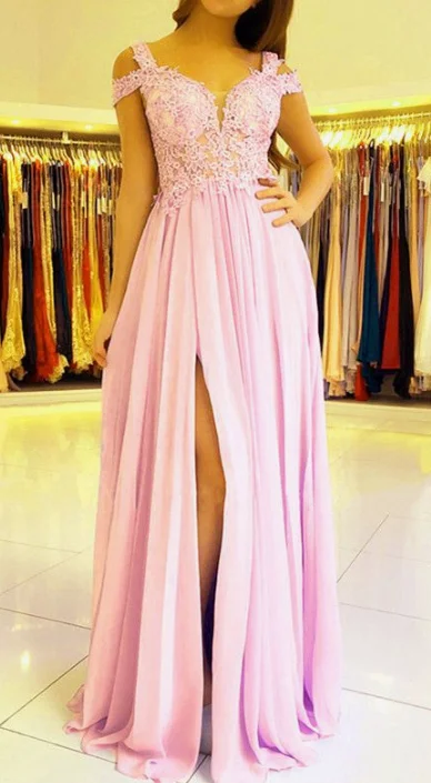 Casual Chic Elegant Chiffon Off The Shoulder prom Dresses Lace Appliques Formal Gowns cg2775