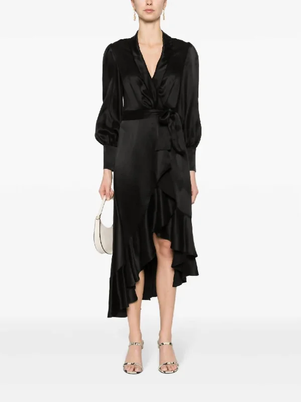 End - Of - Month Blowout Silk Wrap Midi Dress In Black