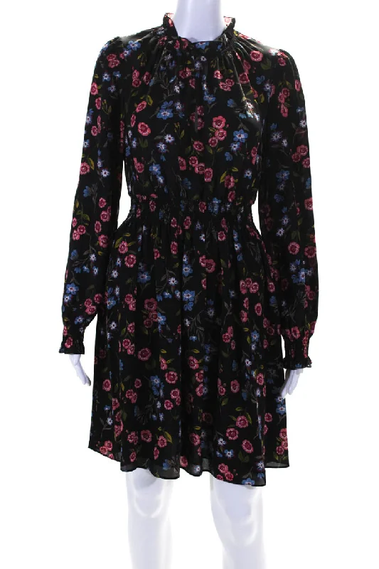 Trendy Styles Kate Spade New York Womens Floral V-Neck Smock Waist Long Dress Black