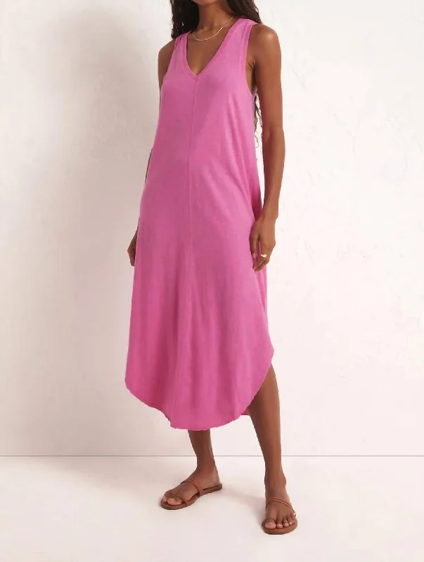 Mother'S Day Special Reverie Slub Midi Dress In Heartbreaker Pink