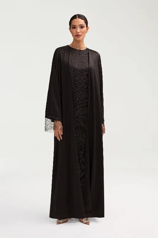 Holiday Sale Lyana Crystal Satin Abaya - Black