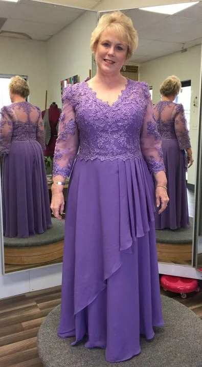 Fashion Sale Plus Size Long Sleeve Purple Mother of The Bride Dress