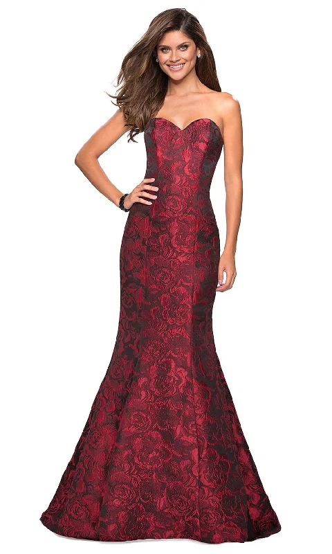 Save Big La Femme - Floral Jacquard Strapless Trumpet Evening Gown 27149SC