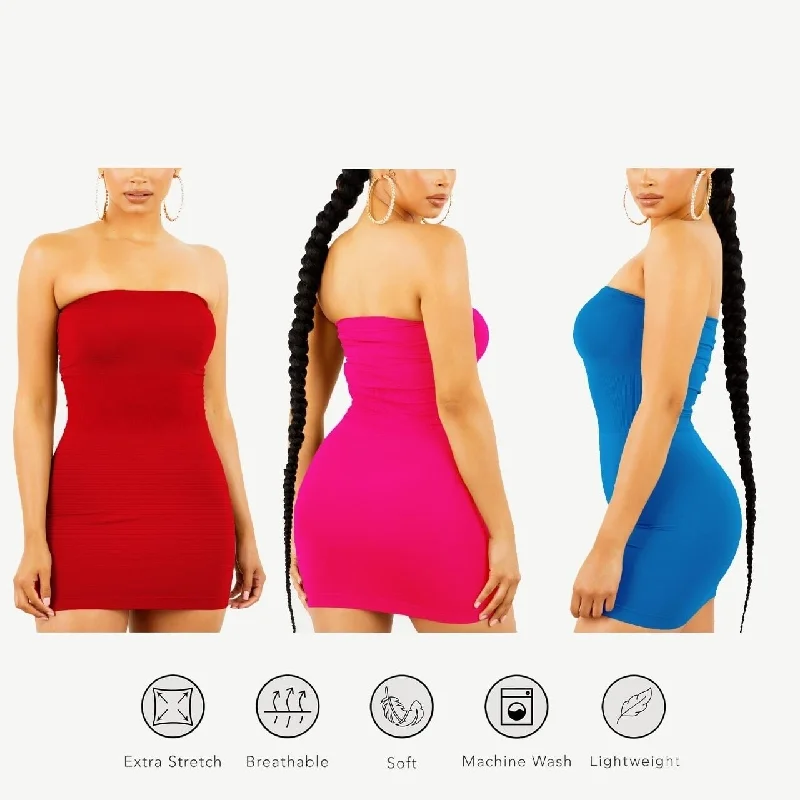 Special Offer 3Pack Womens Strapless Seamless Bodycon Mini Tube Top Dress Stretchy Fit