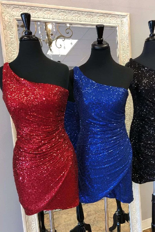 Chic Style Sequins One Shoulder Bodycon Short Homecoming Dress  gh1207