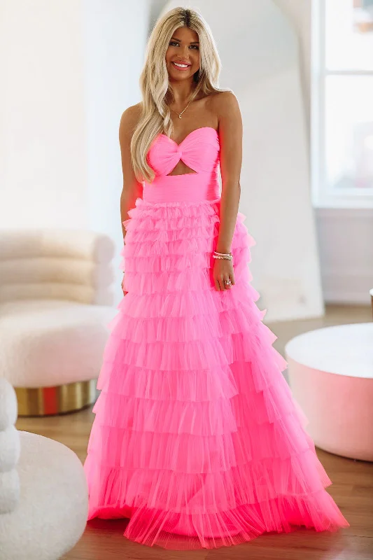 Fashion-Forward Outfits Juliet Ruffle Tiered Maxi Gown - Hot Pink