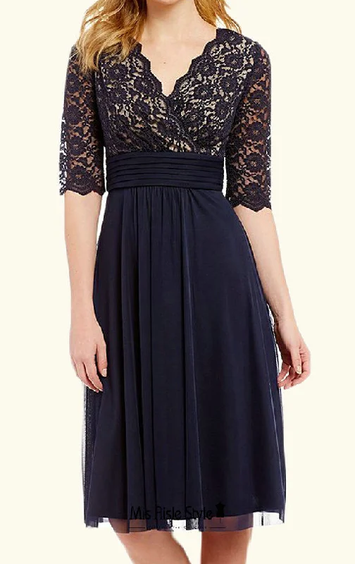 Wardrobe Upgrade Knee Length Half Sleeve Dark Navy Mother of The Bride Dress