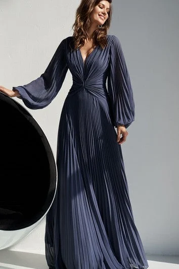 Limited - Time Bundle Simple V-neck A Line Chiffon Floor-length Evening Dress with Pleats