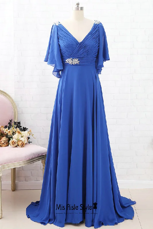 Exclusive Sale Boho Sleeve Blue Mother of The Bride Dress