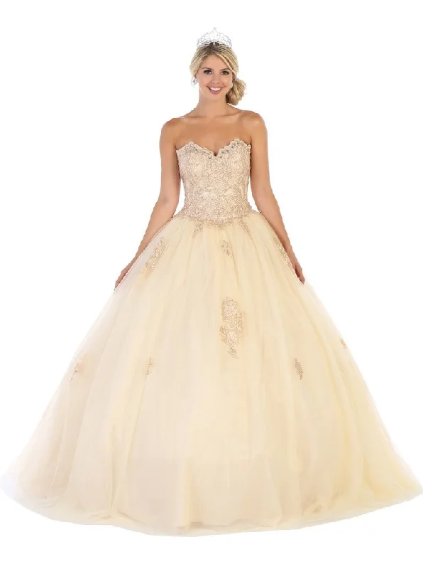 Great Prices On Feminine Styles May Queen - LK107SC Rose Applique Strapless Sweetheart Tulle Ballgown