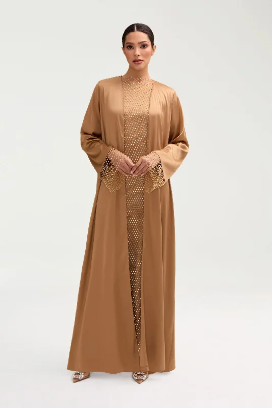 Fashion Essentials Lyana Crystal Satin Abaya - Champagne