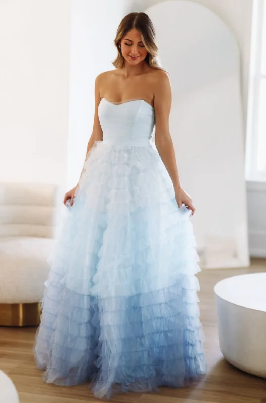 Seasonal Fashion Kiss Me Tiered Maxi Gown - Light Blue