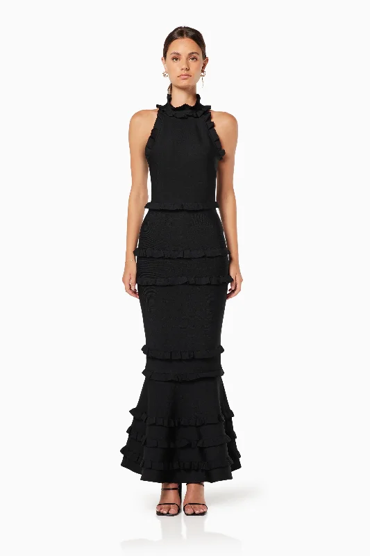 Casual Chic Theatrical Fitted Maxi Gown In Black