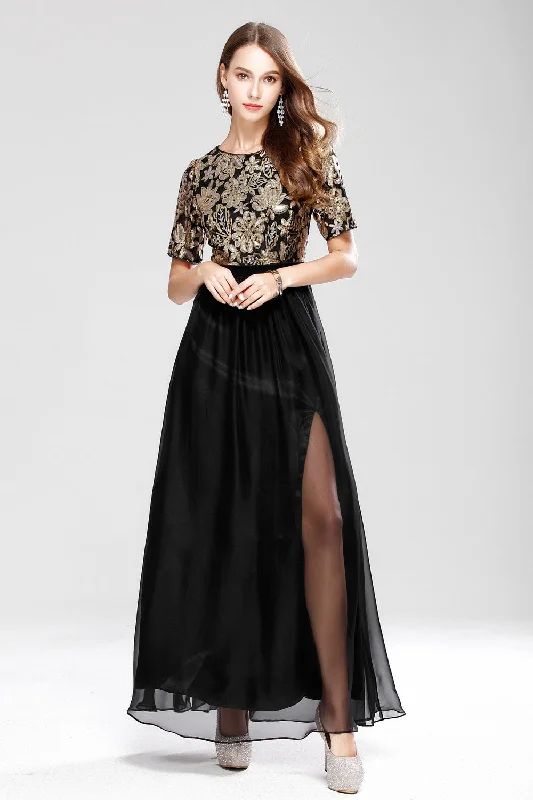 Limited - Time Bundle SHORT SLEEVE SEQUIN EMBROIDERY FORMAL DRESS - M/L in Clearance