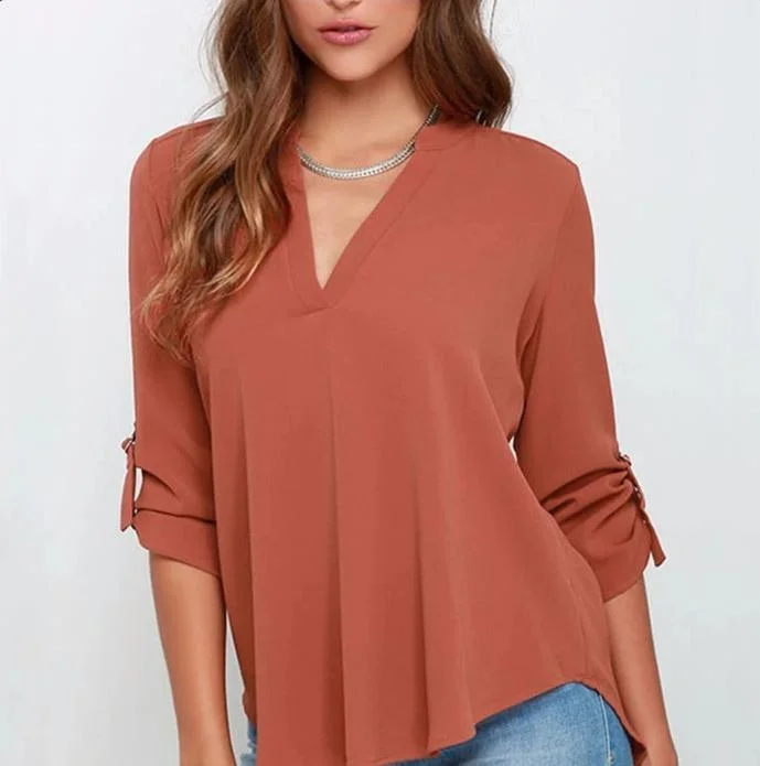 Fashion-Forward Outfits Chiffon V-Neck Loose Blouse