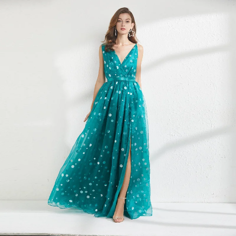 Season Sale Daisy Sleeveless Slit Tulle Maxi Dress