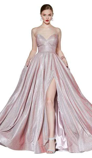 Pastel Styles Cinderella Divine - CJ522 Strapless Sweetheart High Slit Shimmer Gown