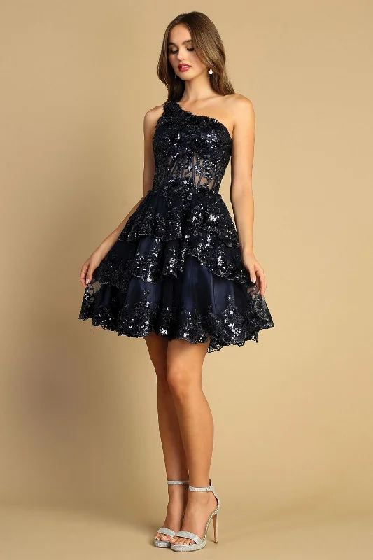 Trendy Styles Adora 1044 Homecoming Sequin Applique Short Cocktail Dress