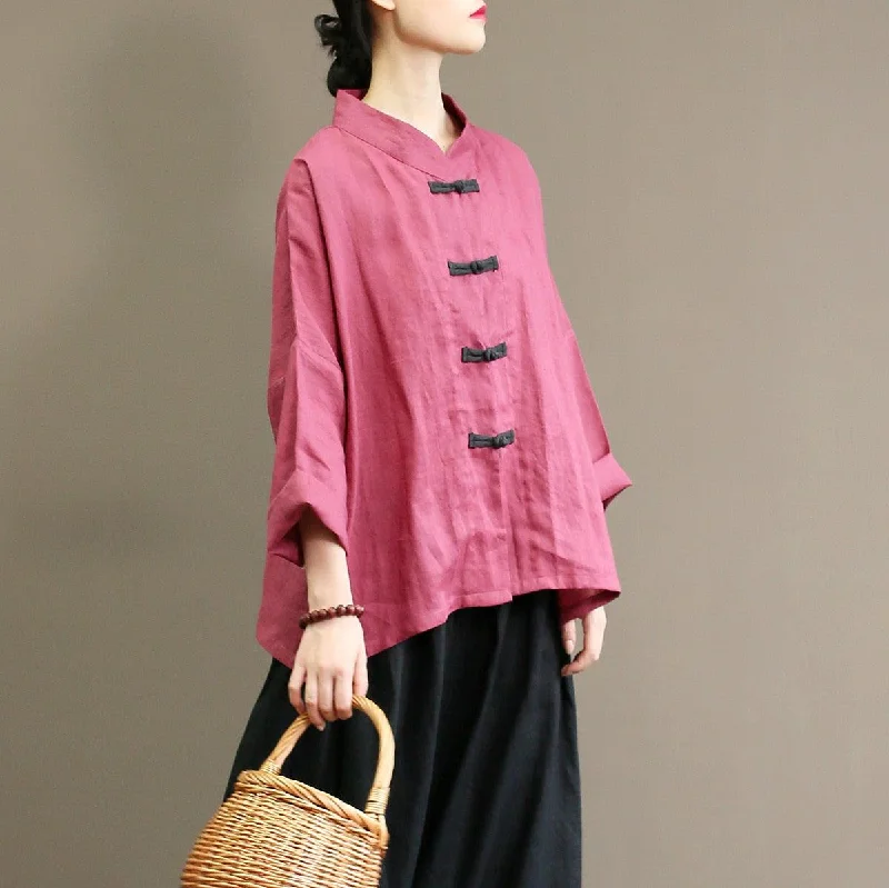 Summer Essentials Vintage Contrast Color Button Blouse