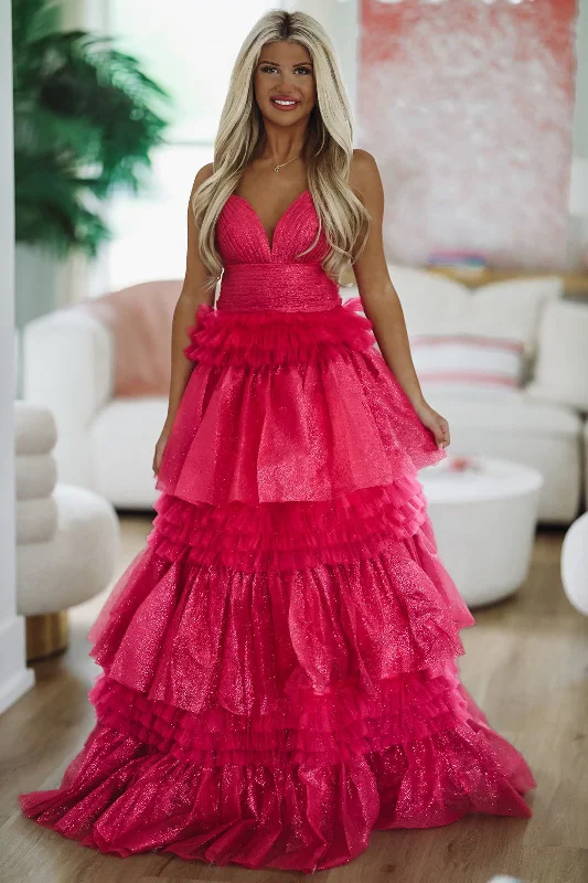 Style Upgrade Whimsical Tiered Maxi Gown - Fuchsia