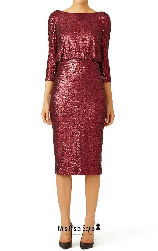 Trend Alert Long Sleeve Plus Size Burgundy Sequin Party Dress