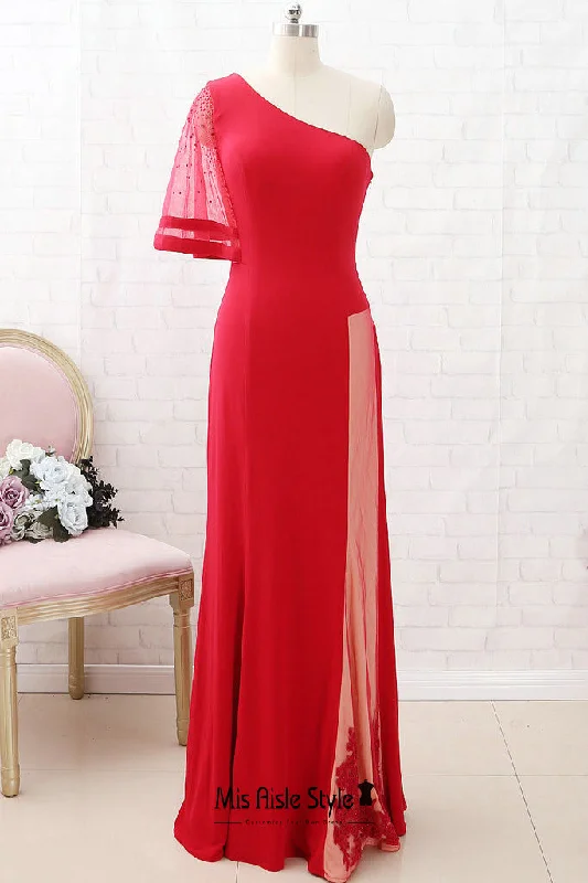 Stylish Savings Single Sleeve Sheath Red Party Dress