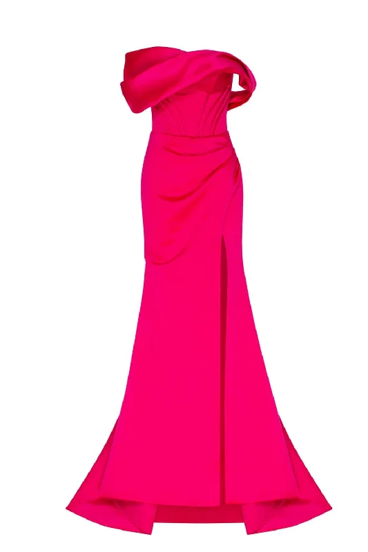 Style Upgrade Fuchsia Princess strapless gown with thigh slit