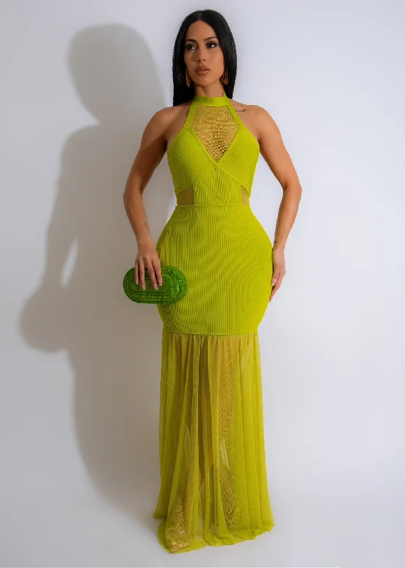 End - Of - Month Blowout Simple Glow Mesh Bandage Maxi Dress Green