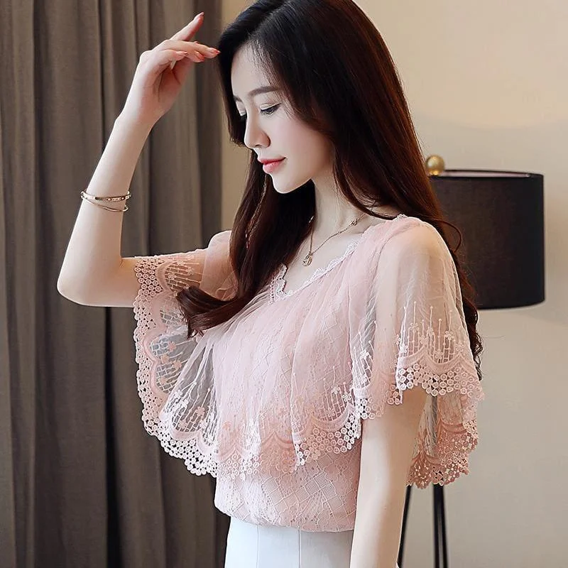 Fashion For Every Occasion Peach Summer Lace Shirt Fashion  Blouse