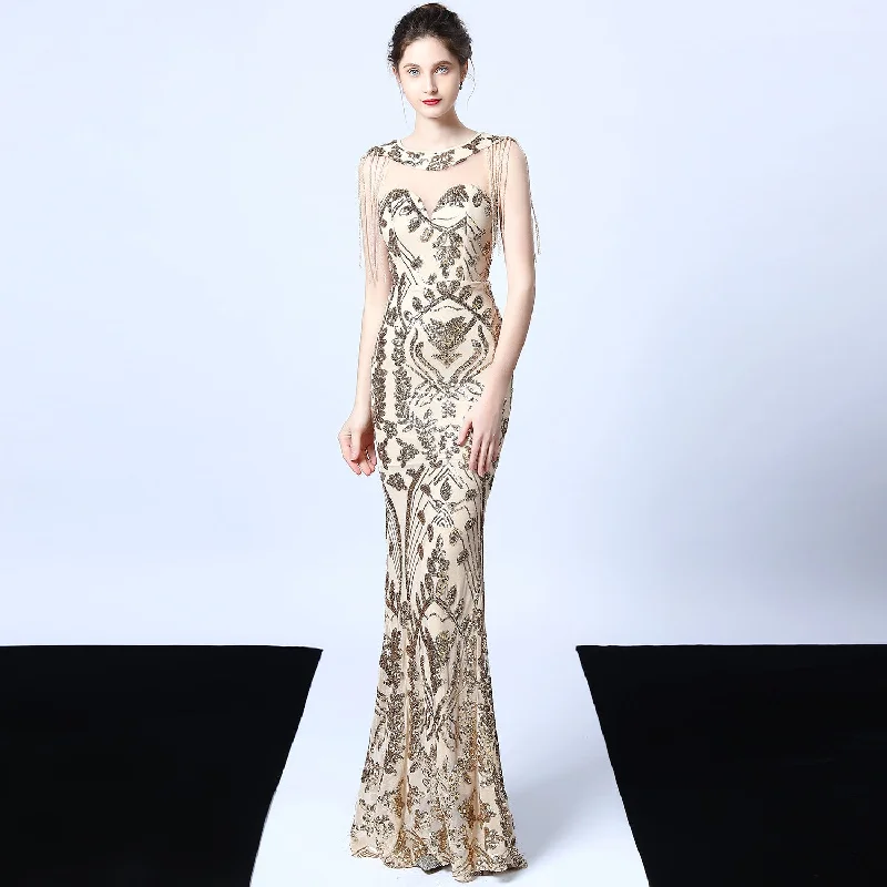 Exclusive Discount Tassel Sleeve Sequin Long Mermaid Dress