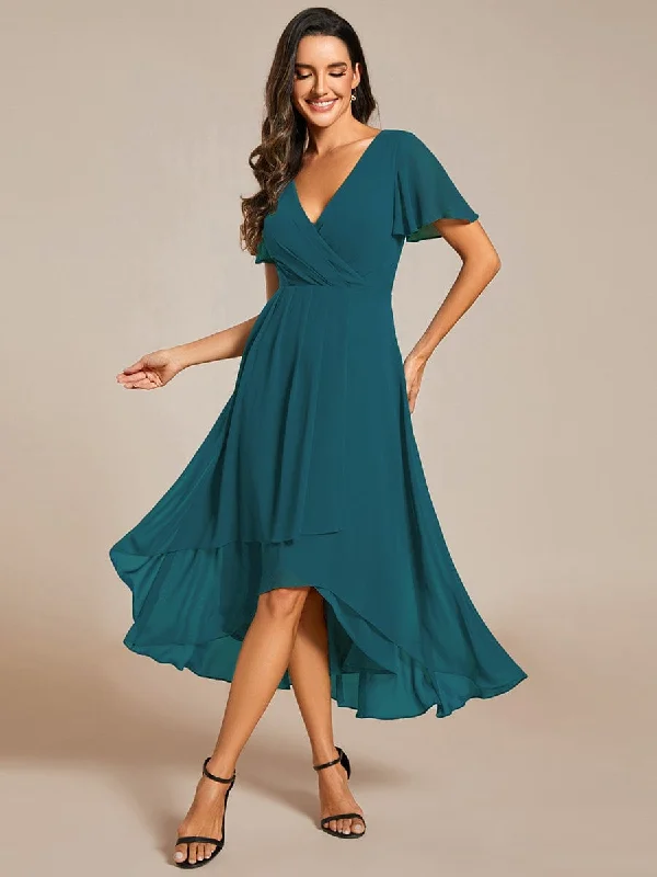 Exclusive Discount Lana | Flowy Ruffles Sleeve V-Neck A-Line Midi Chiffon Wedding Guest Dress